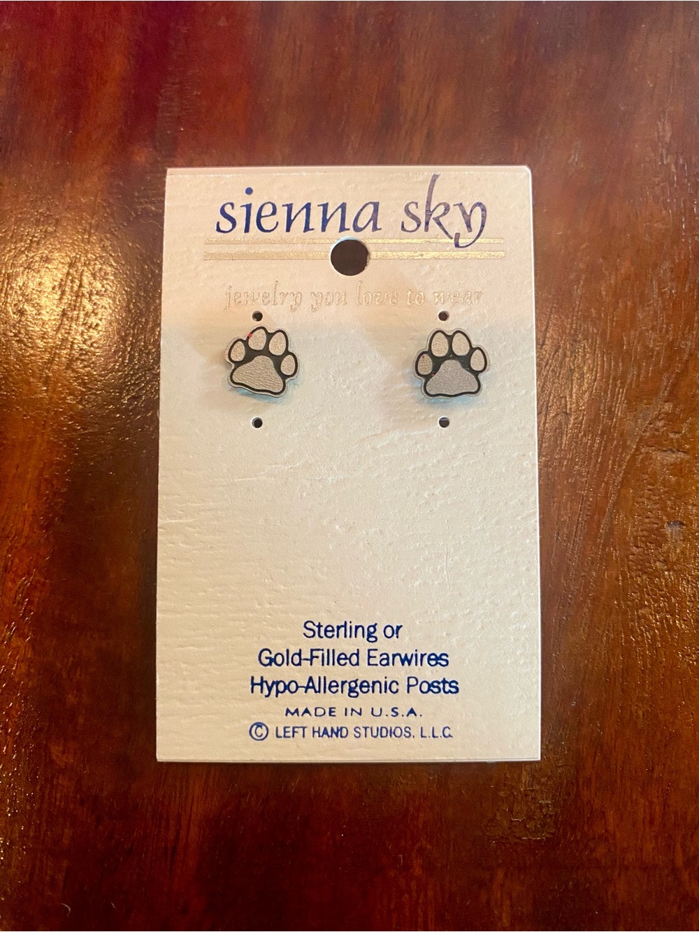 Sienna Sky Paw Print Stud Earrings in Sterling Silver and Black
